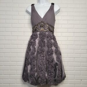 Vtg Y2K Sue Wong Nocturne Cocktail Dress Size 8 Gray Coquette Whimsygoth Prom